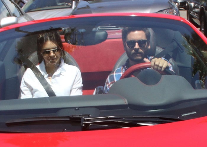 Kendall Jenner and Scott Disick arrived for their lunch date in a red Ferrari 458 Spider sports car