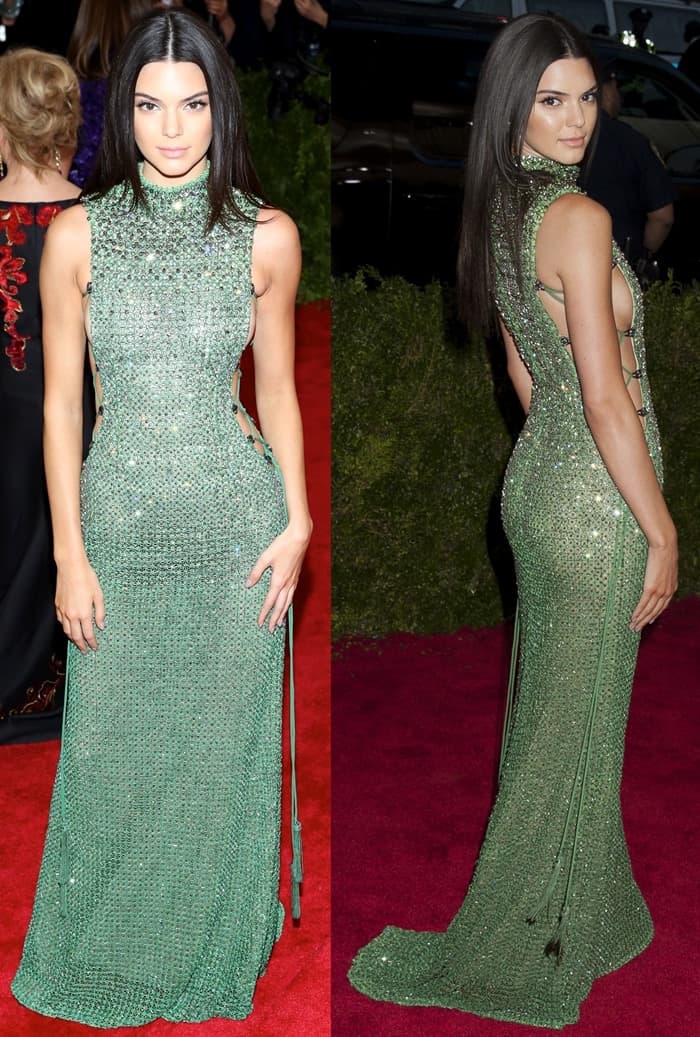 Kendall Jenner showed a little bit of side boob while posing on the red carpet at the 2015 Met Gala