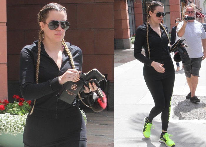 Khloé Kardashian leaving a salon in Nike Zoom Vomero 9 sneakers