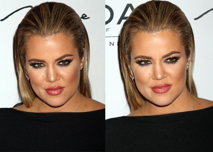 Khloé Kardashian wore a sheer paneled dress by Self-Portrait styled with jewelry from Shay