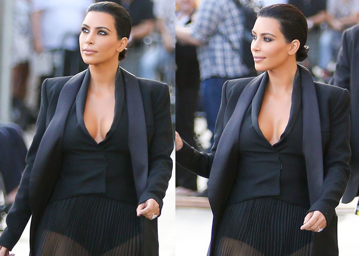 Kim Kardashian's cleavage-baring vest and a satin lapel blazer