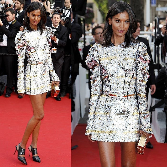 Liya Kebede making her way down the red carpet at the 68th annual Cannes Film Festival