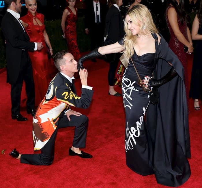 Madonna showed up in a custom Moschino dress and matching cape