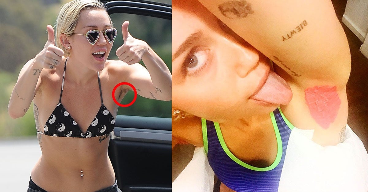 Miley Cyrus Shows Off Pink Armpit Hair in Men's Sneakers.