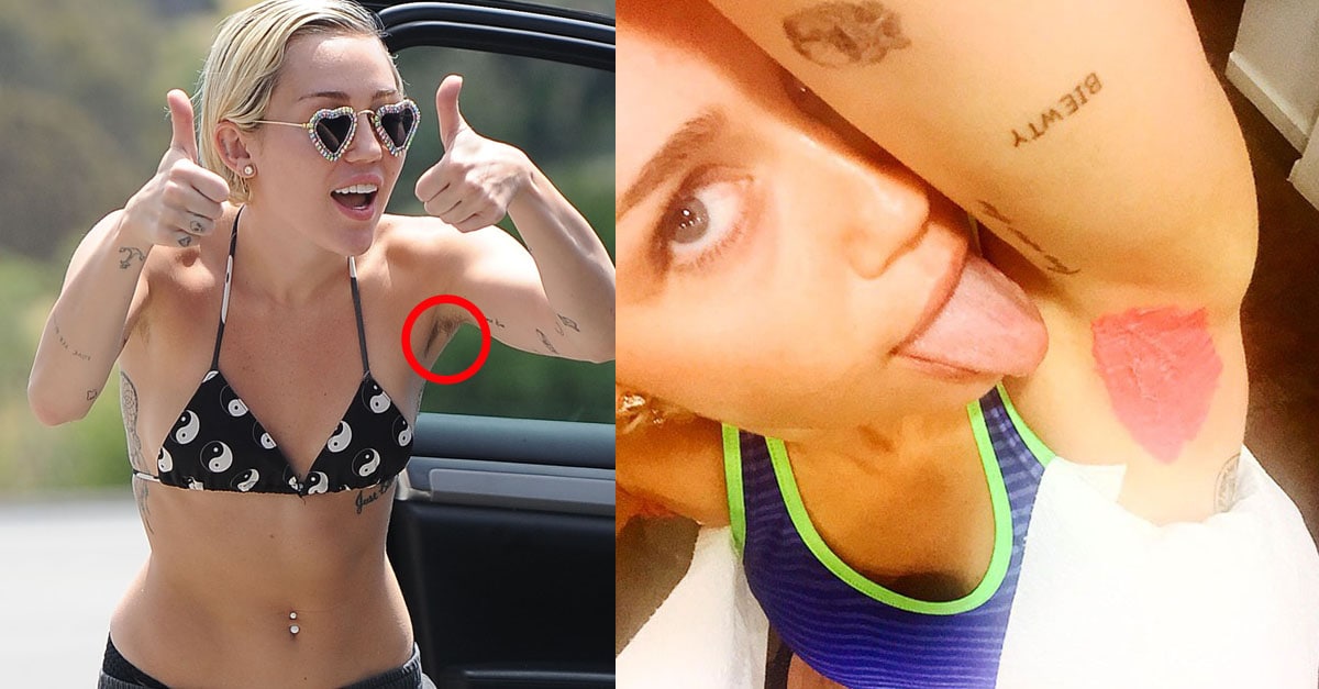 Miley Cyrus Shows Off Pink Armpit Hair in Men's Sneakers.