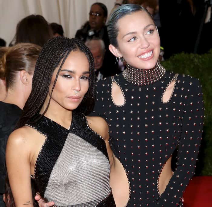 Miley Cyrus and Zoe Kravitz at the 2015 Met Gala held at the Metropolitan Museum of Art in New York City on May 4, 2015