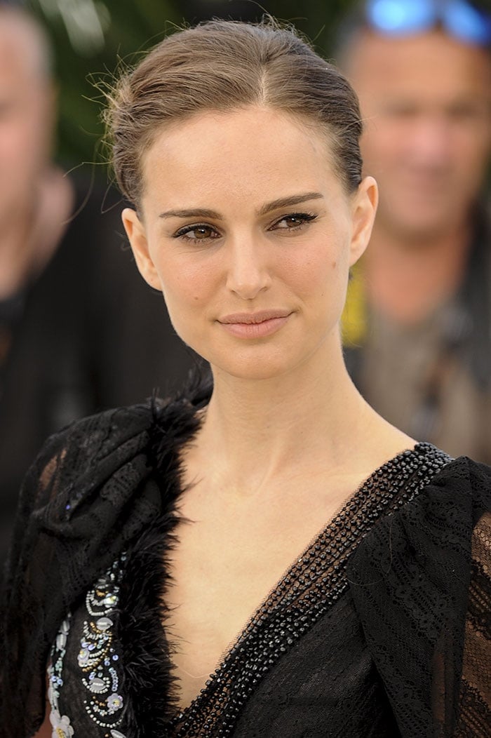 Natalie Portman styled her brunette locks up into a bun