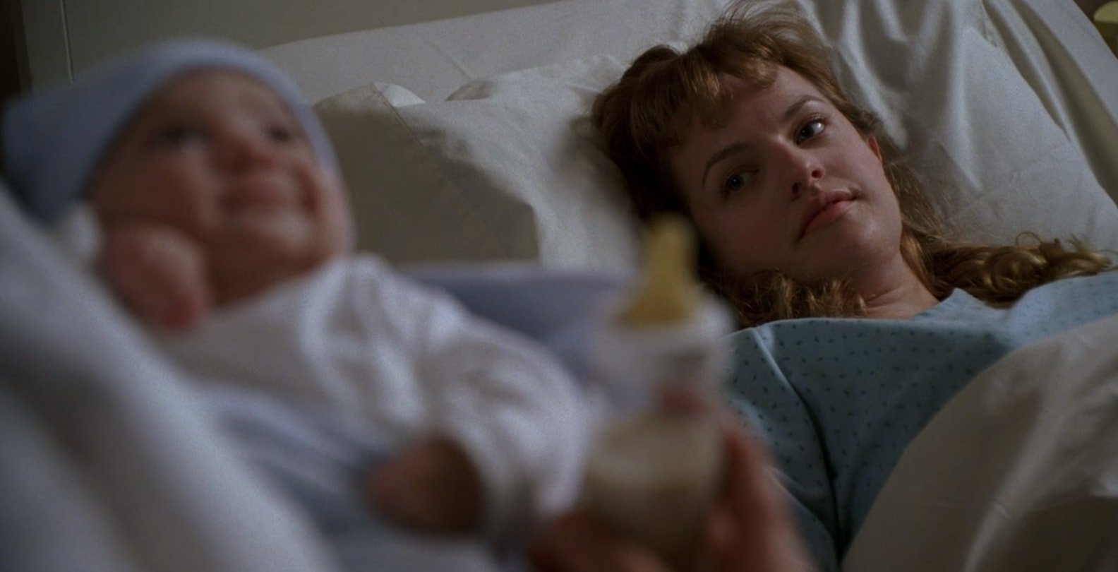 Peggy Olson gives birth to a child fathered by Pete Campbell in The Wheel (Mad Men: Season 1, Episode 13)