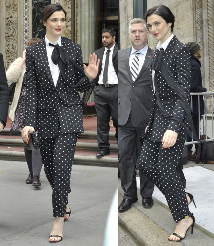 Rachel Weisz rocked a cross-print suit from Givenchy