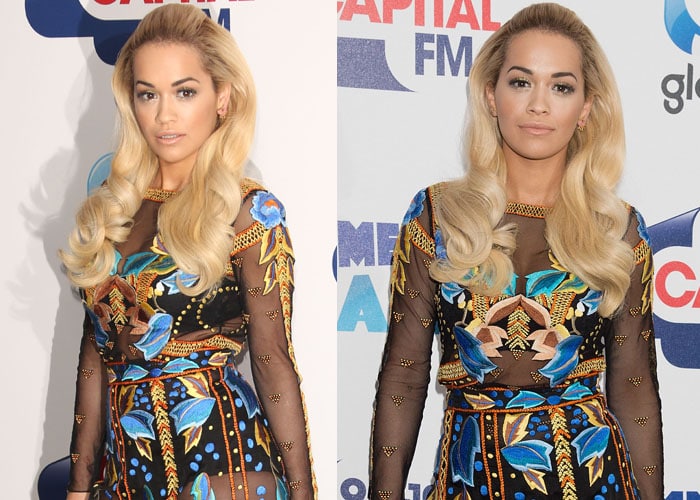 Rita Ora's multicolored embroidered dress