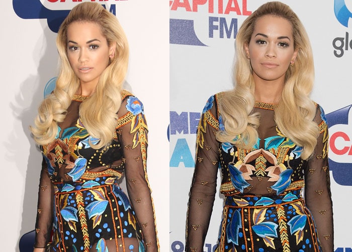 Rita Ora's multicolored embroidered dress