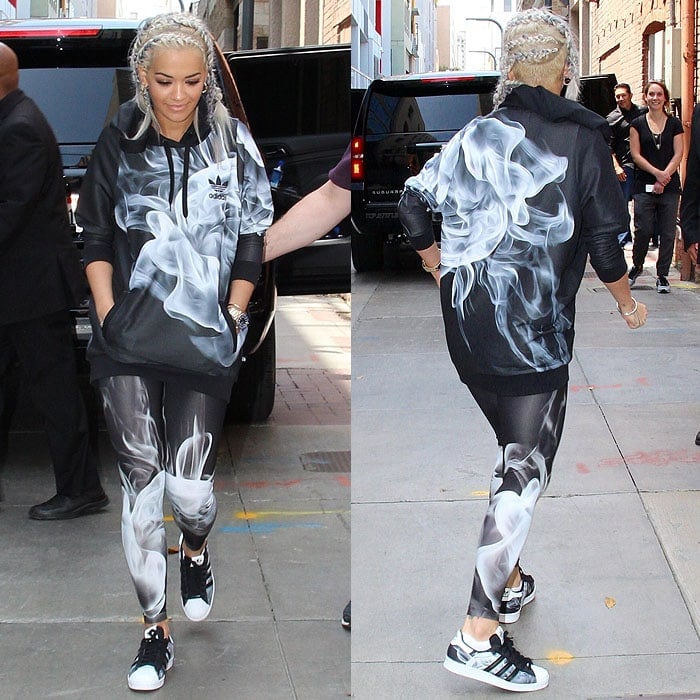 Rita Ora shows off several pieces from her adidas "White Smoke" collection