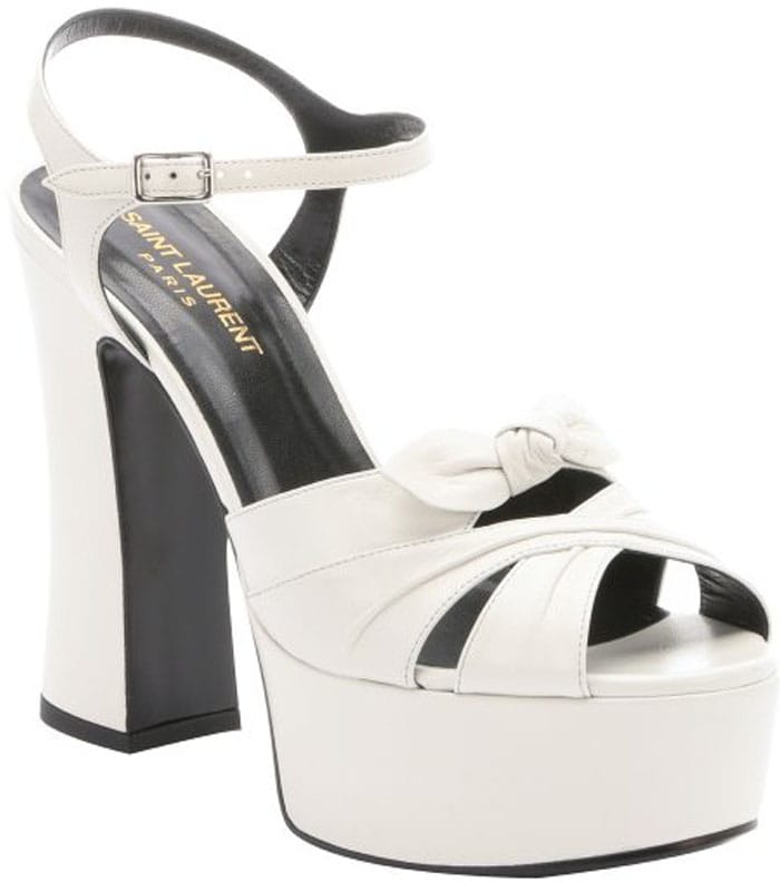 Saint Laurent White Leather Bow Strap Candy Platform Sandals