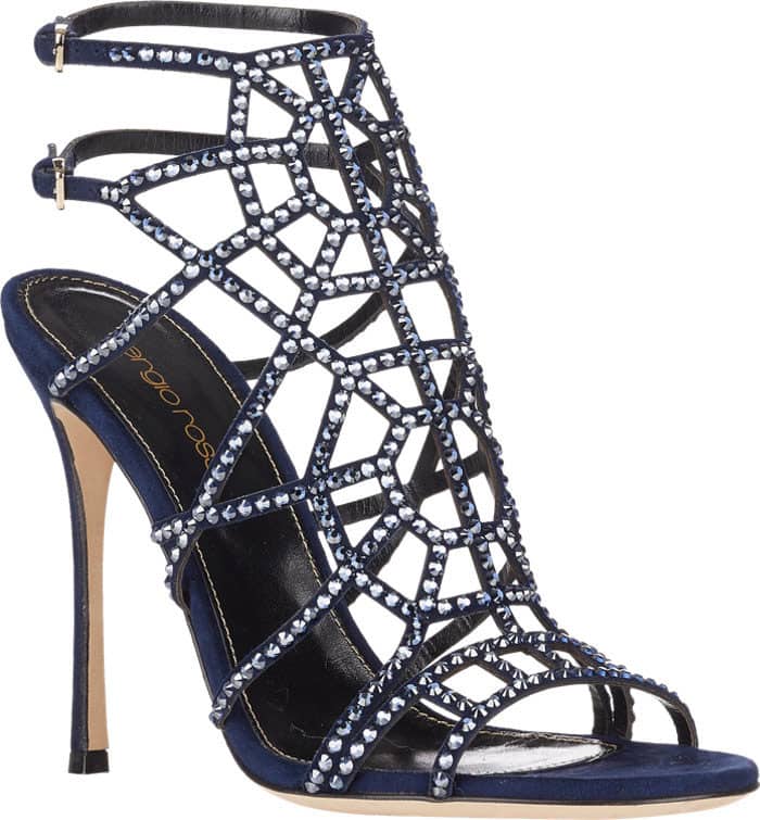Sergio Rossi Embellished Puzzle Caged Sandals in Blue