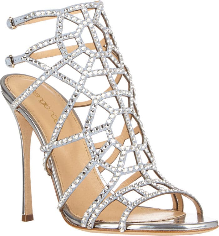 Sergio Rossi Satin "Puzzle" Sandals in Silver