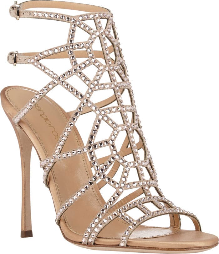 Sergio Rossi Embellished Puzzle Caged Sandals in Nude