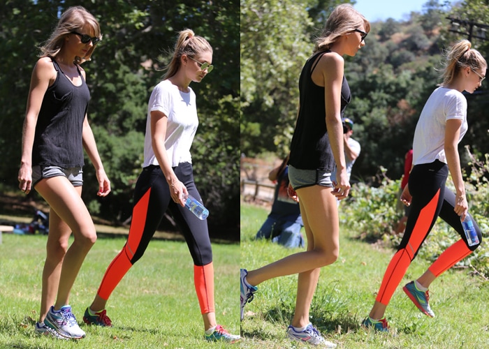 Taylor Swift and Gigi Hadid on a hike together on Mother's Day in Franklin Canyon Park, Los Angeles, on May 10, 2015