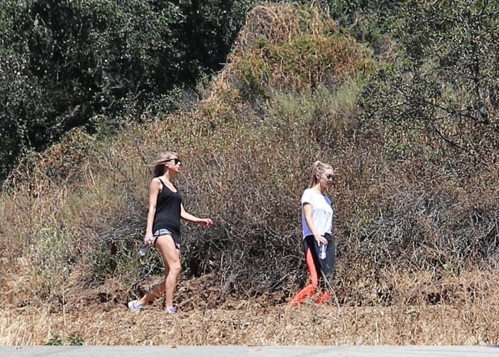 Taylor Swift and Gigi Hadid on a hike together on Mother's Day in Franklin Canyon Park, Los Angeles, on May 10, 2015