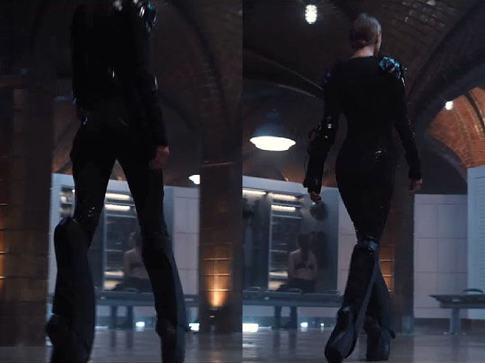 Stills from Taylor Swift's "Bad Blood" music video showing the Iris Van Herpen x United Nude "Biopiracy" boots