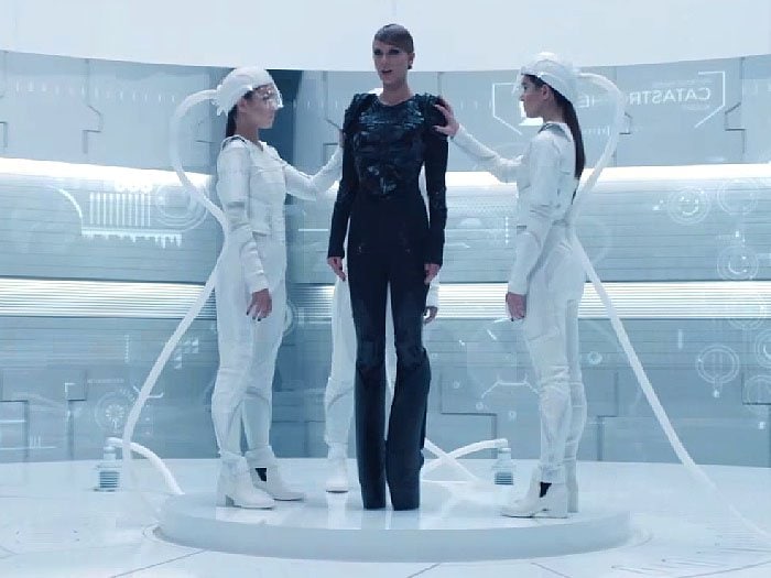 Stills from Taylor Swift's "Bad Blood" music video showing the Iris van Herpen x United Nude "Biopiracy" boots