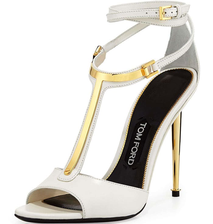 Tom Ford Leather T-Bar Ankle-Wrap Sandals