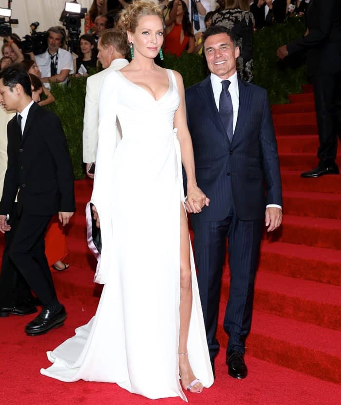 Uma Thurman and Andre Balazs at the 2015 Met Gala held at the Metropolitan Museum of Art in New York City on May 4, 2015