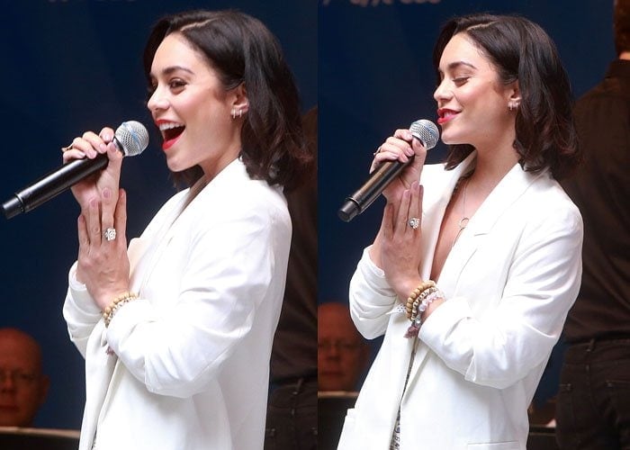 Vanessa Hudgens kept her short hair slightly curled