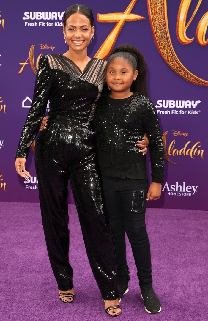 Violet Madison Nash and Christina Milian at the premiere of Aladdin in Hollywood, California, on May 21, 2019
