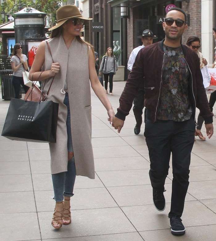 Chrissy Teigen out shopping with her husband, John Legend, at The Grove