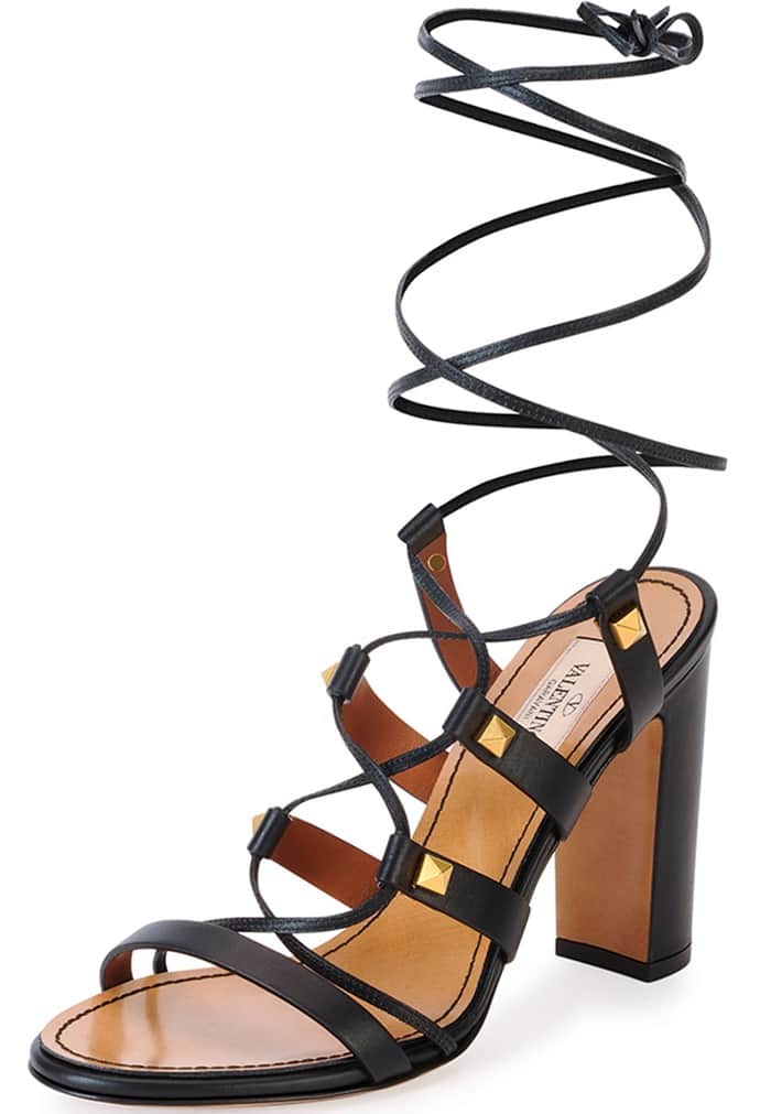 Black Valentino Rockstud High-Heel Gladiator Sandals