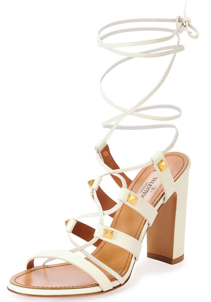 Ivory Valentino Rockstud High-Heel Gladiator Sandals