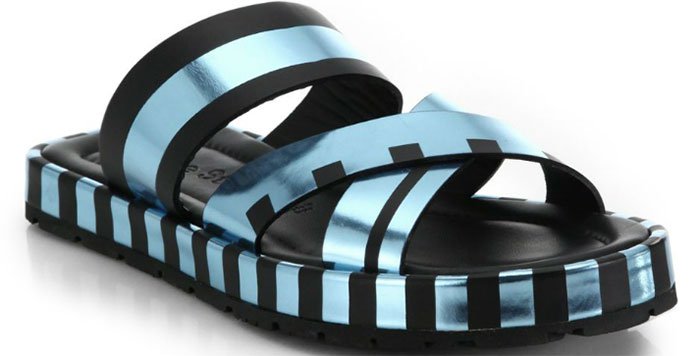 Acne Studios Metallic Striped Leather Slide Sandals