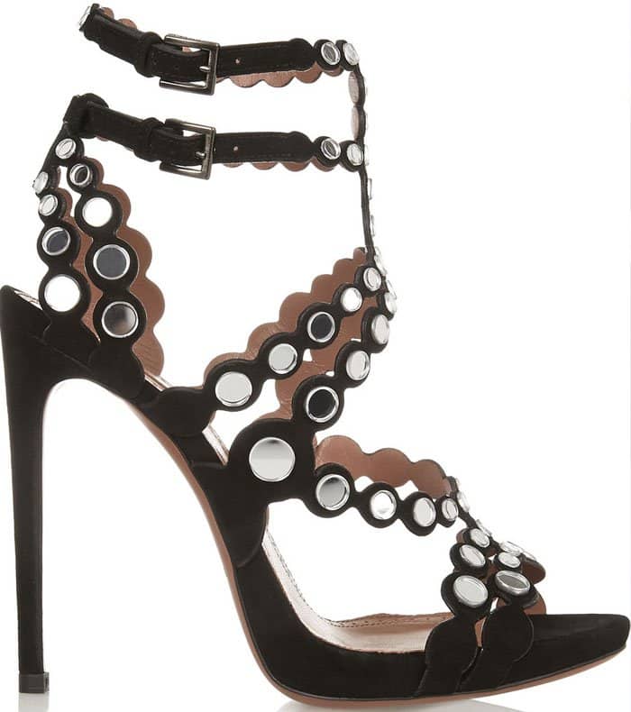Alaïa Mirror-Embellished Laser-Cut Suede Sandals