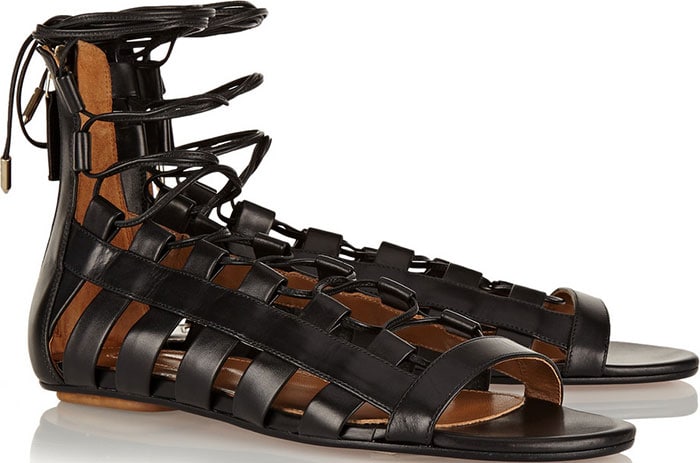 Black Aquazzura "Amazon" Flat Leather Sandals