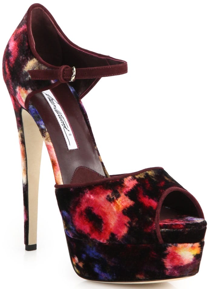 Brian Atwood Multicolor Tribeca Floral-Print Velvet Platform Sandals