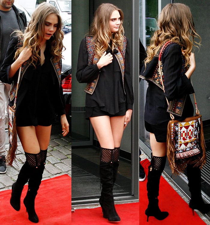 Cara-Delevingne's racy black thigh-high Sophia Webster boots showed off her model figure — particularly her seemingly endless legs