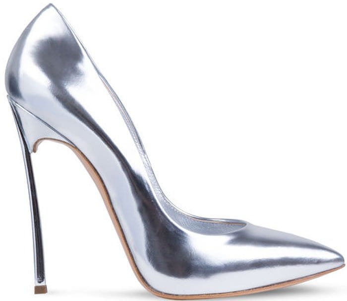 Casadei Blade Metal-Heeled Metallic Leather Pumps