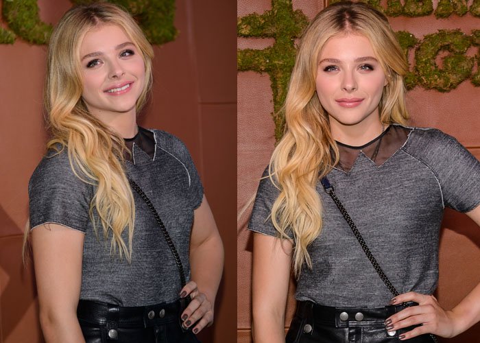 Chloe Moretz with wavy hair and pretty pink lips