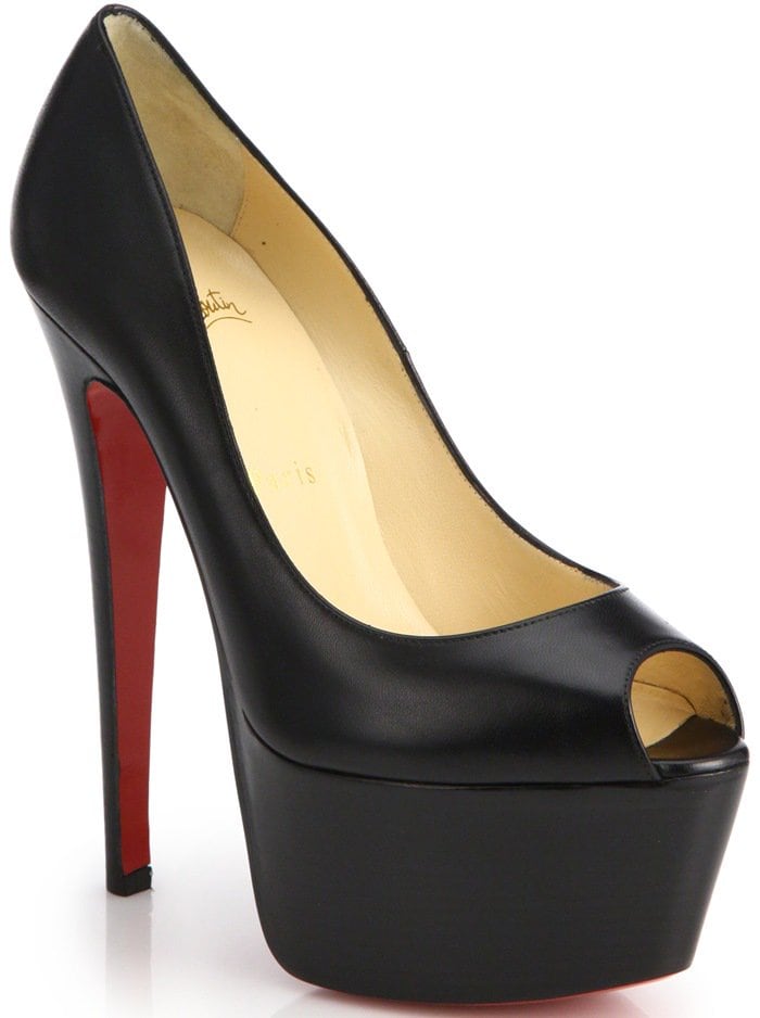 Christian Louboutin Black Jamie Peep-Toe Leather Platform Pumps