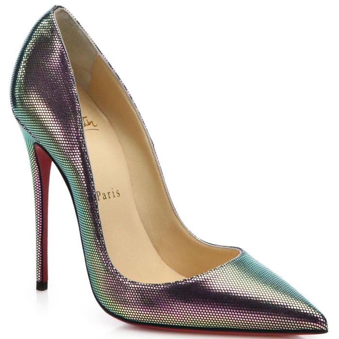 Christian Louboutin "So Kate" Scarabe Leather and Mesh Pumps in Black/Nude
