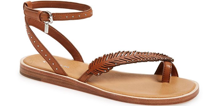 Coach "Beach" Leather Ankle-Strap Sandals in Tan