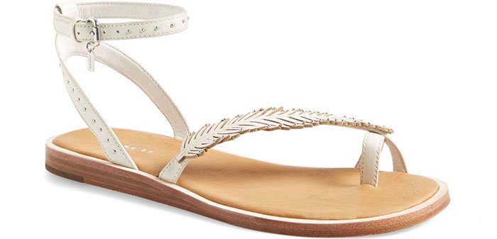 Coach "Beach" Leather Ankle-Strap Sandals in White