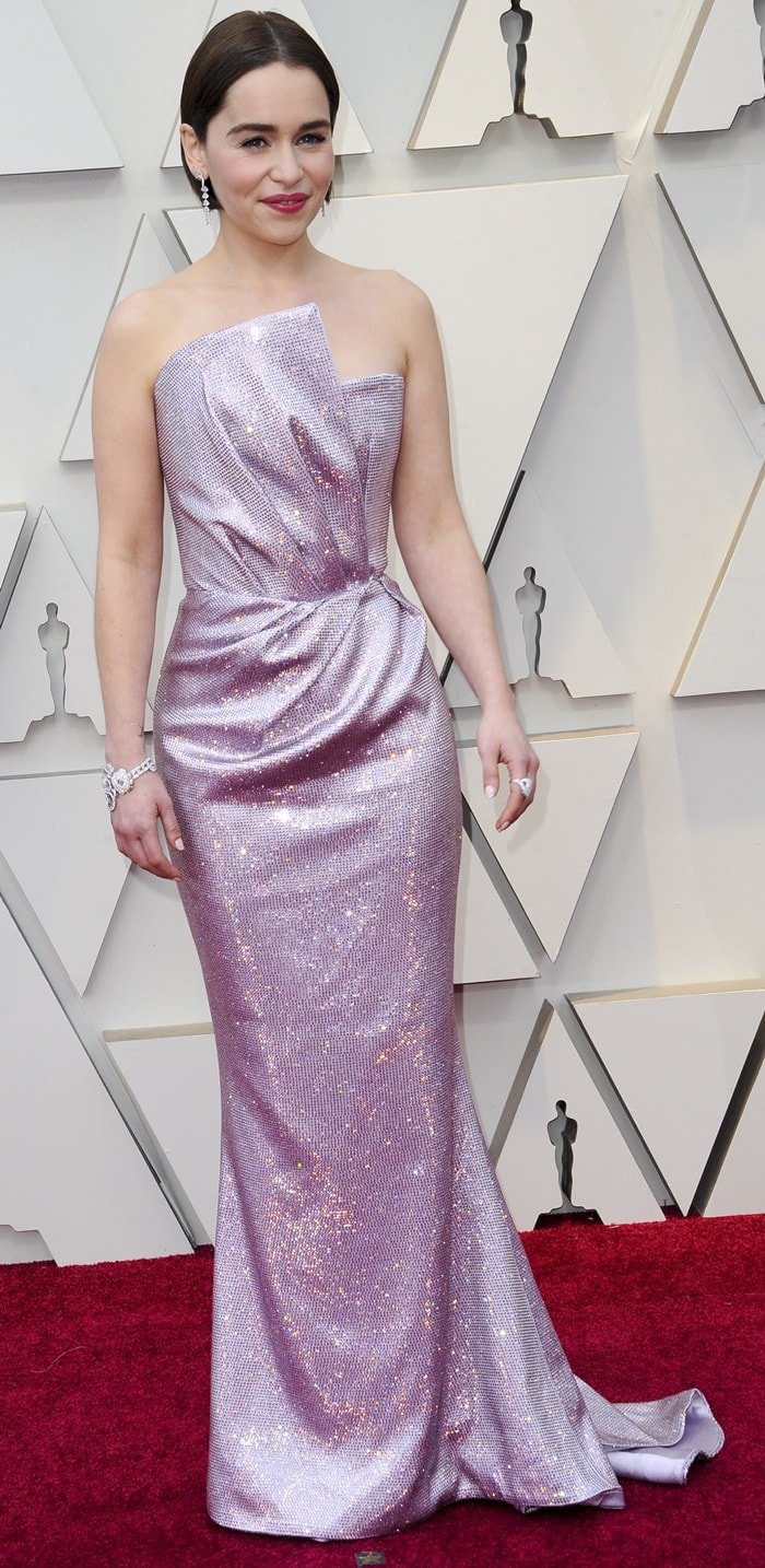 Emilia Clarke in a custom Balmain gown at the 2019 Academy Awards