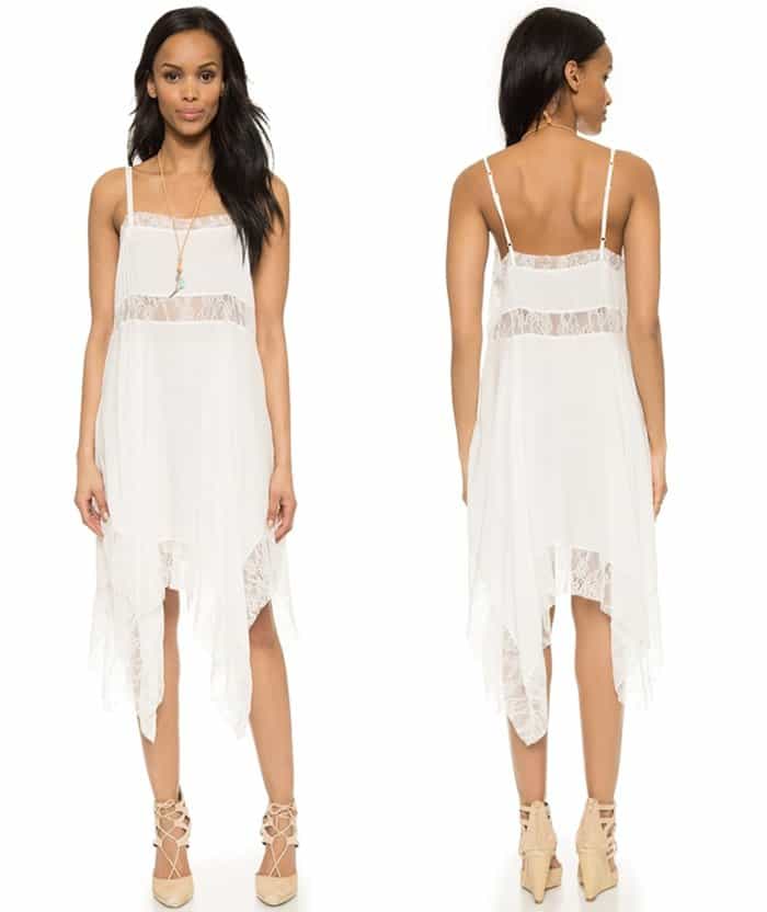 Free People "Dobby" Dot & Lace Pieced Trapeze Slip