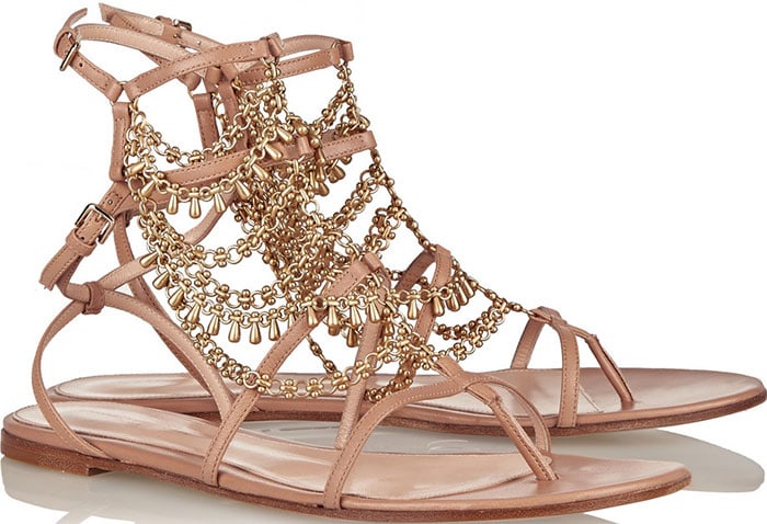 Gianvito Rossi Gitana Chain-Embellished Leather Sandals