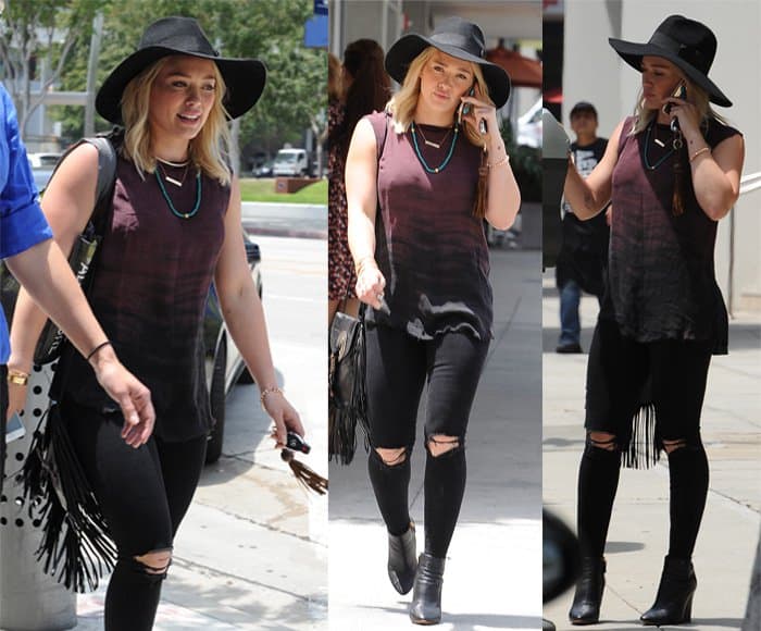 Hilary Duff exudes casual elegance in J Brand 'Alana' crop jeans while out in West Hollywood, California