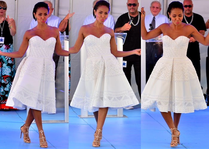 Jada Pinkett Smith styled her white dress with Azzedine Alaïa sandals
