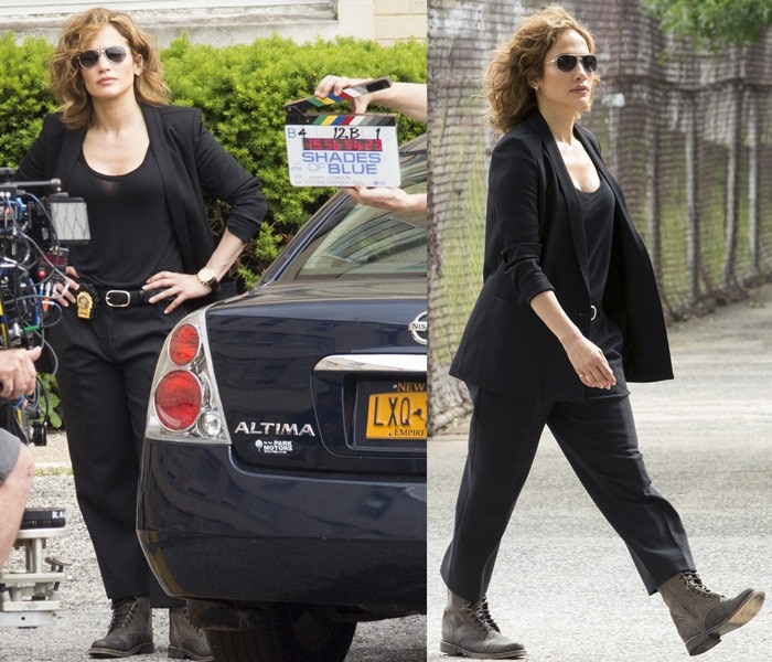 Jennifer Lopez rocks a low-cut semi-sheer black shirt and low-slung pants