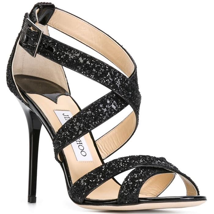 Jimmy Choo "Lottie" Sandals in Black Glitter