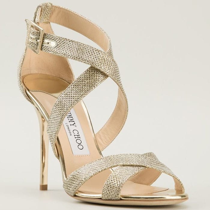 Jimmy Choo "Lottie" Sandals in Gold Lamé Glitter